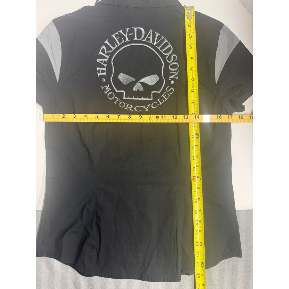 Harley Davidson Shirt women Willie G Skull Zip Front Black Gray Medium - Picture 9 of 9